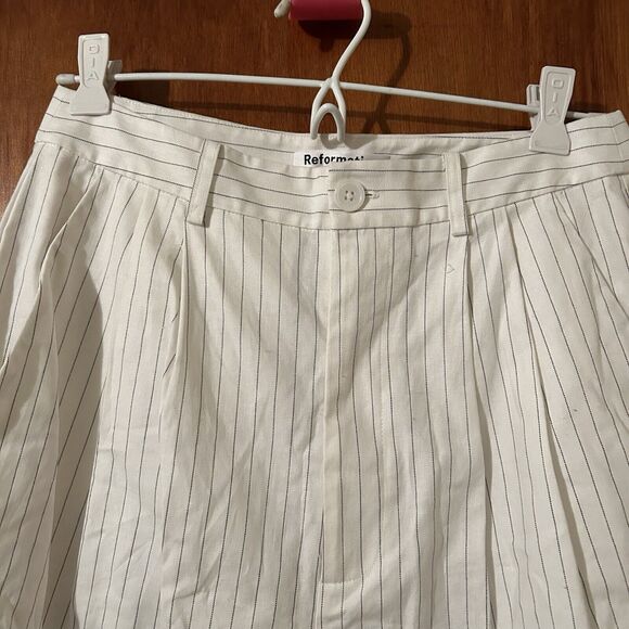 Reformation Oren Pants White Pin Stripe Wide Leg Work Linen Blend Womens 6 - Picture 7 of 14
